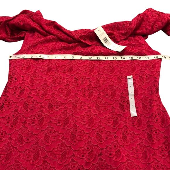 Tiana B. Bright Pink Lace Dress Woman Size Large Off Shoulder Romantic Ruffle - Picture 5 of 7